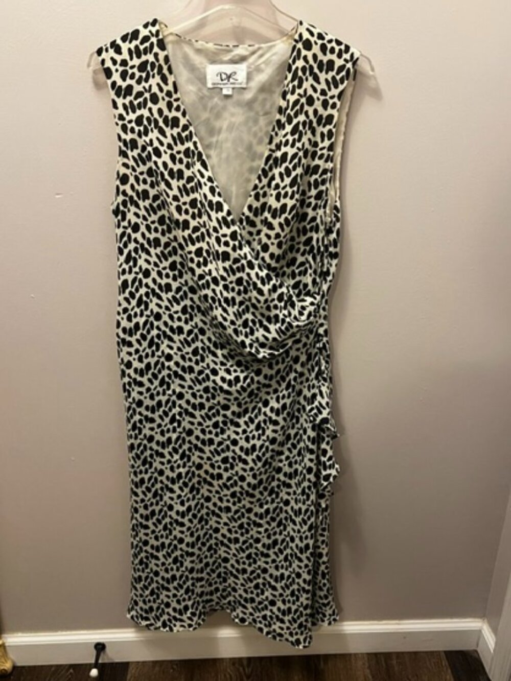 Women's Donna Ricco Black White Animal-Print Midi Wrap Dress, Size 14,  Ex Con